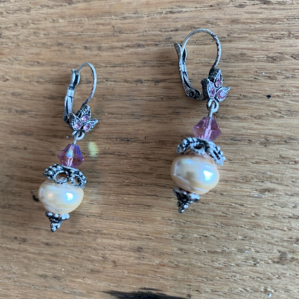 Vintage Amathyst Angel Wings Beaded Drop‎ Earrings Women’s Preloved